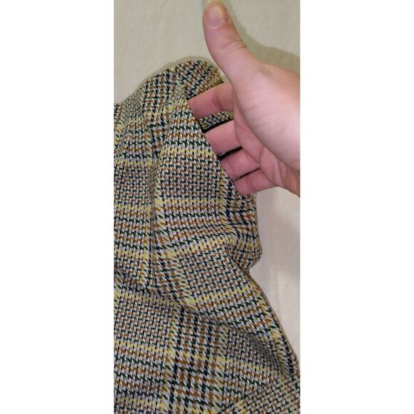 CABI PASTIME MINI SKIRT SIZE MEDIUM BROWN PLAID FRONT POCKETS SLIT - Picture 6 of 8